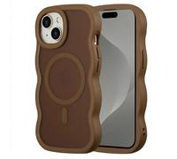 Selencia Selencia Coque arrière Wavy avec MagSafe pour iPhone 15 Mocha Brown Marron