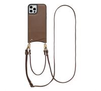 Selencia Selencia Coque de télephone Nova avec cordon et porte-cartes pour iPhone 12 (Pro) Mocha Brown Brun foncé