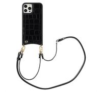 Selencia Coque de télephone Nova Croco avec cordon et porte-cartes pour Apple iPhone 12 (Pro) - Noir