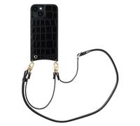 Selencia Nova Croco Phone Case avec cordon et porte-cartes pour Apple iPhone 14 / 13 - Noir