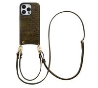 Selencia Selencia Coque de télephone Nova Croco avec cordon et porte-cartes iPhone 16 Pro Dark Olive Vert foncé
