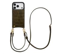 Selencia Selencia Coque de télephone Nova Croco avec cordon et porte-cartes iPhone 17 Pro Dark Olive Vert foncé