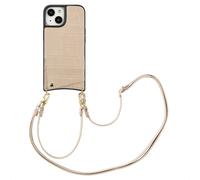 Selencia Coque de télephone Nova Croco avec cordon et porte-cartes pour Apple iPhone 15 - Beige
