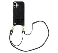 Selencia Selencia Coque de télephone Nova Croco avec cordon et porte-cartes pour iPhone 16 Noir Noir