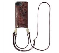 Selencia Selencia Coque de télephone Nova Croco avec cordon et porte-cartes pour iPhone 17e / 16e Burgundy Rouge foncé