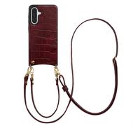 Selencia Coque de télephone Nova Croco avec cordon et porte-cartes pour Samsung Galaxy A36 - Burgundy