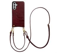 Selencia Coque de télephone Nova Croco avec cordon et porte-cartes pour Samsung Galaxy A56 - Burgundy