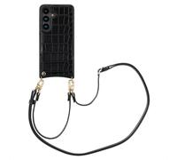 Selencia Coque Croco avec cordon et porte-cartes Nova pour Samsung Galaxy S24 - Black