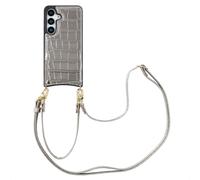 Selencia Coque de télephone Nova Croco avec cordon et porte-cartes pour Samsung Galaxy S25 - Argent