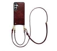Selencia Selencia Coque de télephone Nova Croco avec cordon et porte-cartes Samsung Galaxy S25 FE Burgundy Rouge foncé