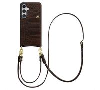 Selencia Coque de télephone Nova Croco avec cordon et porte-cartes pour Samsung Galaxy S25 / S24 - Choco Brown