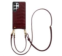 Selencia Coque de télephone Nova Croco avec cordon et porte-cartes pour Samsung Galaxy S25 Ultra - Burgundy