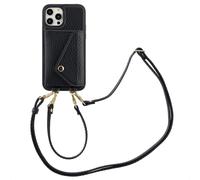 Selencia Selencia Coque de télephone Sera avec cordon et porte-cartes enveloppe iPhone 12 (Pro) Noir Noir