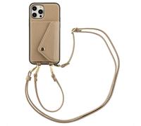 Selencia Selencia Coque de télephone Sera avec cordon et porte-cartes enveloppe iPhone 12 (Pro) Taupe Beige