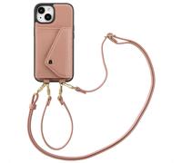 Selencia Selencia Coque de télephone Sera avec cordon et porte-cartes enveloppe iPhone 15 Old Pink Rose