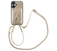Selencia Selencia Coque de télephone Sera avec cordon et porte-cartes enveloppe iPhone 16 Champagne Dorée