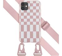 Selencia Selencia Coque design en silicone avec cordon amovible iPhone 11 Irregular Check Sand Pink