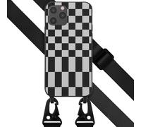 Selencia Selencia Coque design en silicone avec cordon amovible iPhone 12 (Pro) Irregular Check Black