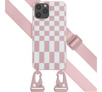Selencia Selencia Coque design en silicone avec cordon amovible iPhone 12 Pro Max Irregular Check Sand Pink Rose
