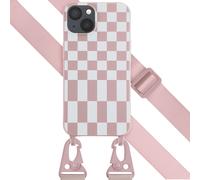 Selencia Selencia Coque design en silicone avec cordon amovible iPhone 13 Irregular Check Sand Pink Rose