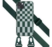 Selencia Selencia Coque design en silicone avec cordon amovible iPhone 14 Plus Irregular Check Green Vert