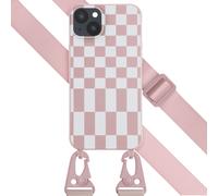 Selencia Selencia Coque design en silicone avec cordon amovible iPhone 14 Plus Irregular Check Sand Pink Rose