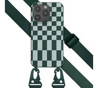 Selencia Coque design en silicone avec cordon amovible pour Apple iPhone 14 Pro - Irregular Check Green
