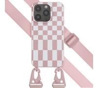 Selencia ?Coque design en silicone avec cordon amovible pour iPhone 14 Pro - Irregular Check Sand Pink