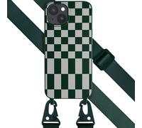 Selencia Selencia Coque design en silicone avec cordon amovible iPhone 15 Plus Irregular Check Green Vert