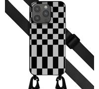 Selencia Coque design en silicone avec cordon détachable pour iPhone 15 Pro - Irregular Check Black