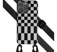 Selencia Selencia Coque design en silicone avec cordon amovible iPhone 15 Pro Max Irregular Check Black Noir