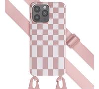 Selencia Selencia Coque design en silicone avec cordon amovible iPhone 15 Pro Max Irregular Check Sand Pink Rose