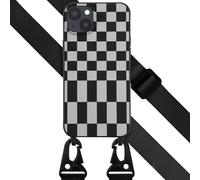 Selencia Selencia Coque design en silicone avec cordon amovible pour iPhone 14 Plus Irregular Check Black Noir