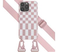 Selencia Selencia Coque design en silicone avec cordon amovible pour iPhone 14 Pro Max Irregular Check Sand Pink Rose