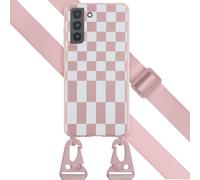 Selencia Selencia Coque design en silicone avec cordon amovible Samsung Galaxy S21 FE Irregular Check Sand Pink Rose