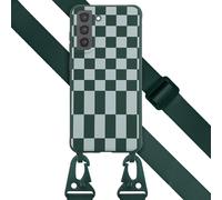 Selencia ?Coque design en silicone avec cordon amovible pour Samsung Galaxy S21 FE - Irregular Check Green