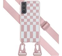 Selencia Selencia Coque design en silicone avec cordon amovible Samsung Galaxy S21 Irregular Check Sand Pink Rose