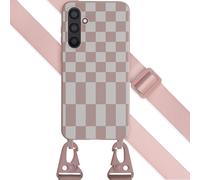 Selencia Selencia Coque design en silicone avec cordon amovible Samsung Galaxy S23 FE Irregular Check Sand Pink Rose