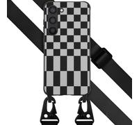 Selencia Selencia Coque design en silicone avec cordon amovible Samsung Galaxy S23 Irregular Check Black Noir