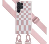 Selencia Selencia Coque design en silicone avec cordon amovible Samsung Galaxy S23 Ultra Irregular Check Sand Pink Rose