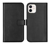 Selencia Selencia Étui portefeuille en cuir véritable iPhone 12 Mini Noir Noir