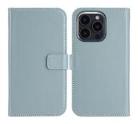 Selencia Selencia Étui portefeuille en cuir véritable iPhone 16 Pro Air Blue Bleu clair