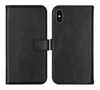 Coque iPhone Xs / X Etui de téléphone portefeuille en cuir véritable Cuir véritable Noir