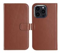 Etui portefeuille en cuir véritable pour iPhone 16 Pro Max - Marron clair