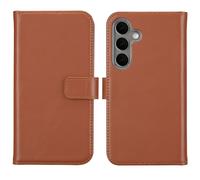 Selencia Selencia Étui portefeuille en cuir véritable pour Samsung Galaxy S25 Plus Marron clair Brun clair
