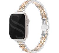 Selencia Slim Steel Jubilee Inspired link bracelet pour l'Apple Watch Series 1 à 9 / SE (38/40/41 mm) | Series 10 (42 mm) - Argent et or rose