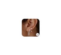 Seleneva Lot de 2 paires de boucles d'oreilles en argent sterling 925 pour les femmes filles lettre initiale A Z Anti-allergique Cercle Hoop Stud Zircon Boucles d'oreilles Set avec Cartilage pour