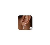 Seleneva Lot de 2 paires de boucles d'oreilles en argent sterling 925 pour les femmes filles lettre initiale A Z Anti-allergique Cercle Hoop Stud Zircon Boucles d'oreilles Set avec Cartilage pour