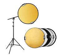 Selens Réflecteur rond 5 en 1 - 110 cm - Avec trépied de 200 cm - Pour studio photo - Photographie - Réflecteur rond - Or - Argent/blanc/noir/transparent
