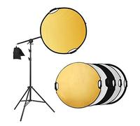 Selens Réflecteur rond pliable 5 en 1 de 80 cm + support de lumière de 200 cm + sac de sable + support extensible, diffuseur portable or/argent/blanc/noir et réflecteur transparent avec poignée